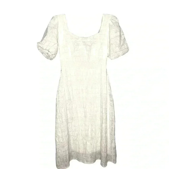 LaVie Style Cottagecore Boho Prairie White Puff Sleeve Midi Dress - Picture 1 of 5